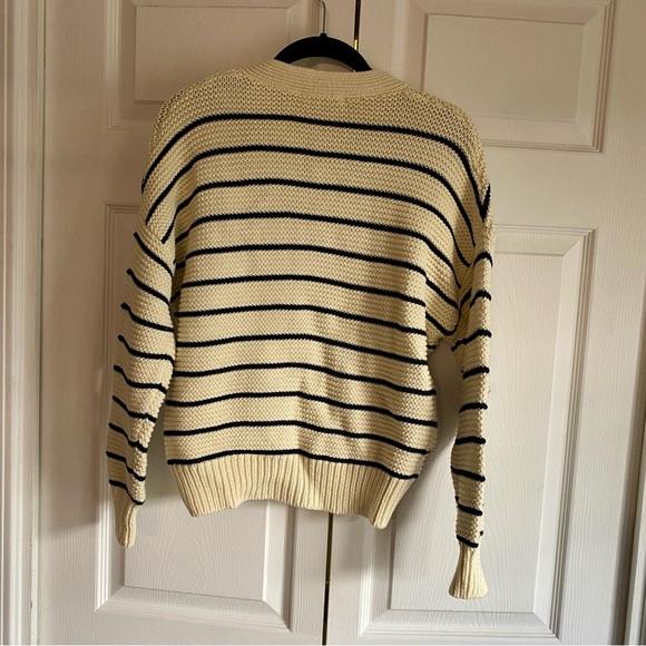 Alex Mill Nico Crewneck Cotton Cardigan Sweater Ivory Navy XS - Picture 11 of 11